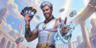 Eine Casea Figur mit Spielkarten und Casinochips